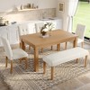 Wood Dining Table Set with Bench for 6, 6 Pieces Rectangle Kitchen Set with 4 Upholstered Chairs for Dining Room - 3 of 4