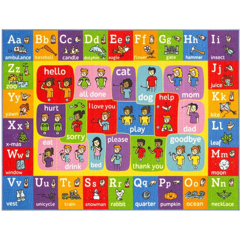 KC CUBS Boy & Girl Kids ABC Alphabet ASL Sign Language Educational Learning & Fun Game Play Area Nursery Bedroom Classroom Rug Carpet, 1 of 11