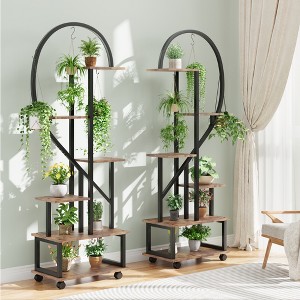 2 Pack 6 Tier Metal Plant Stand, Heart Shaped Plant Rack w/ Wheels, Hooks, Large Ladder Flower Display Shelf Holder for Home, Garden, Balcony - 1 of 4