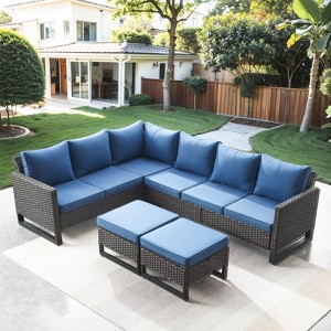 Buenhomino 5 Pieces Outdoor Patio Furniture Sets, Outdoor L Shaped Sectional Sofa Set, All Weather Patio Conversation Set with Cushion and Ottoman - 1 of 4