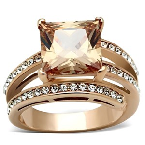 Slickblue Rose Gold Stainless Steel Ring with Champagne CZ, Single-Tone Women's Ring, Square Design, Size 5-10 - 1 of 4