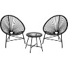 3-Piece Outdoor Seating Acapulco Chair Set, Modern Patio Furniture Set With Woven Rope Chairs and Glass Top Table for Deck, Balcony, Poolside - 2 of 4