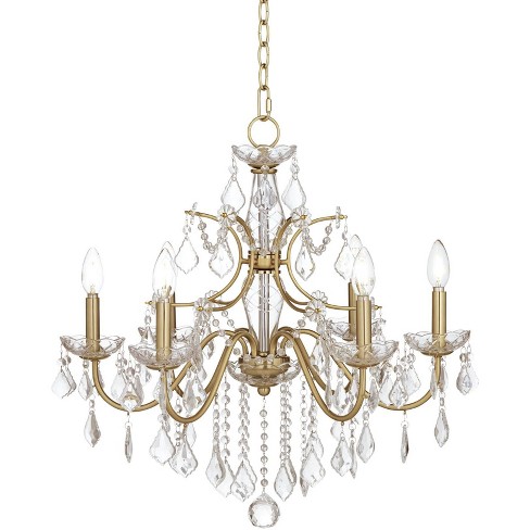 Vienna Full Spectrum Wallingford Antique Brass Gold Chandelier Lighting 16  Wide Clear Crystal Shade 6-Light Fixture for Dining Room House Foyer