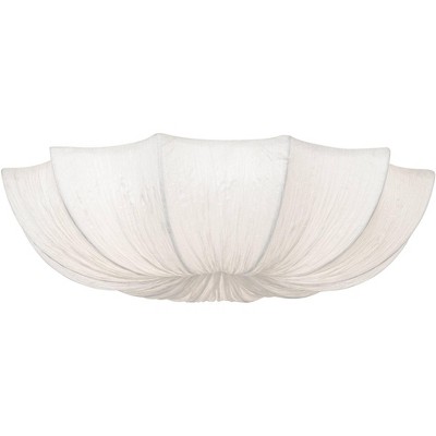Contemporary 21" Chrome Flush Mount Ceiling Light with Ivory Fabric Bowl