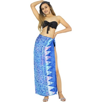 LA LEELA Women's Beachwear Summer Bikini Wraps Beach Wrap Coverups Sarong Skirt Swim Cover Up Swimwear Coverups for Women One Size Blue,Floral