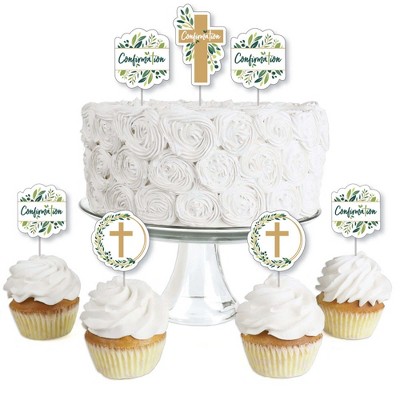 Big Dot of Happiness Confirmation Elegant Cross - Dessert Cupcake Toppers - Religious Party Clear Treat Picks - Set of 24