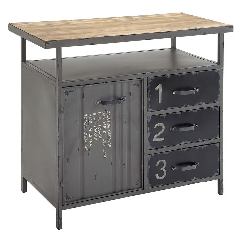 metal utility cabinet with wood top steel gray - olivia & may