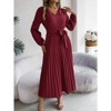 Coolmee Women's Elegant Flowy Pleated Dress Long Sleeves A Line Vacation Dress Business Work Outfits Midi Dresses with Belt - 4 of 4