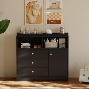 Baby Dresser with Changing Table Top, Wooden Diaper Changing Station with 3 Drawers, Cabinet & 2 Open Compartments for Nursery, Bedroom - 1 of 4
