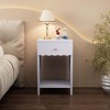 KTMBDW Modern Nightstand with Drawer and Open Shelf,Scalloped Edge Bedside Table, Cute Minimalist Side Table for Kids Room or Girls' Room , White - 2 of 4