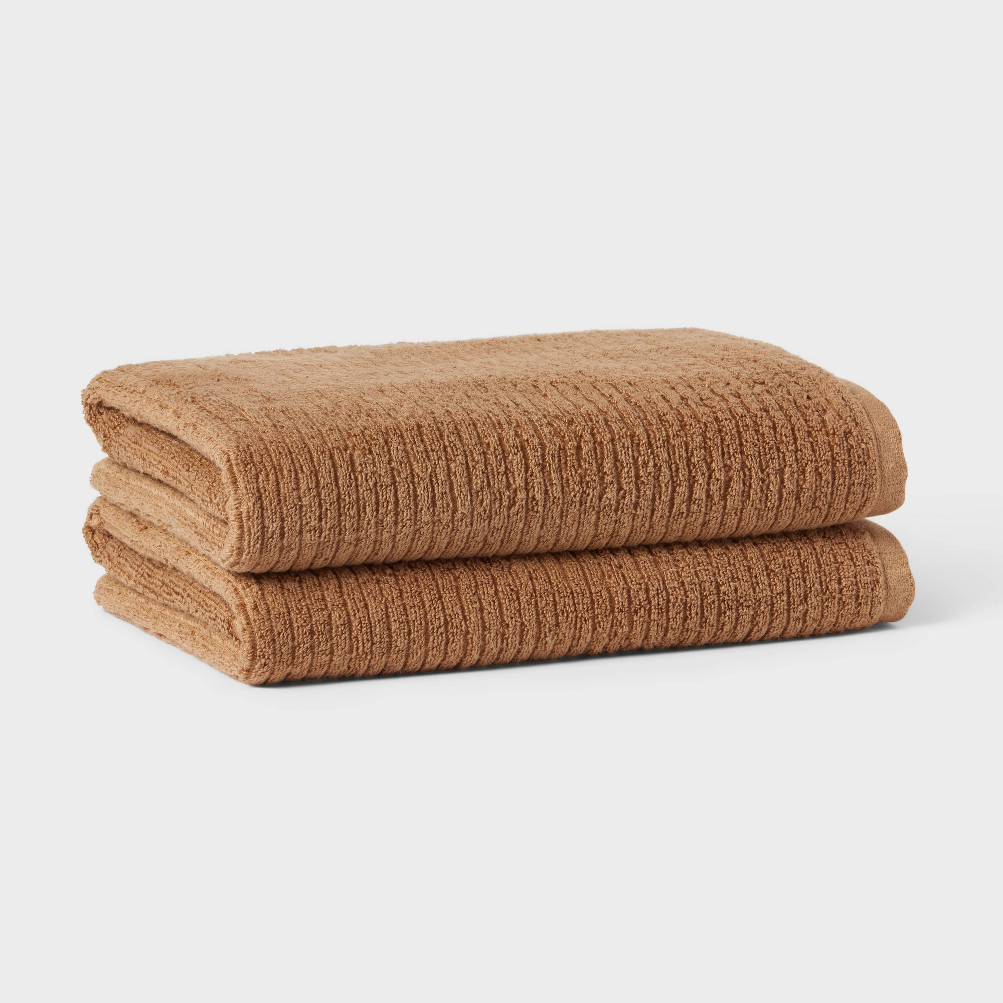 2pk Quick Dry Ribbed Bath Towel Set Light Brown - Threshold™