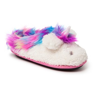 Dearfoams Kid's Girls Peyton Novelty Unicorn Fuzzy Slipper - 1 of 4