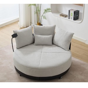 52.75'' Polyester Oversized Round Swivel Chair with Adjustable Phone Stand, Throw Pillows and Rotating Pulley - 1 of 4