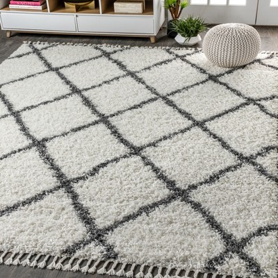 Mercer Shag Plush Tassel Moroccan Geometric Trellis Area Rug - JONATHAN Y