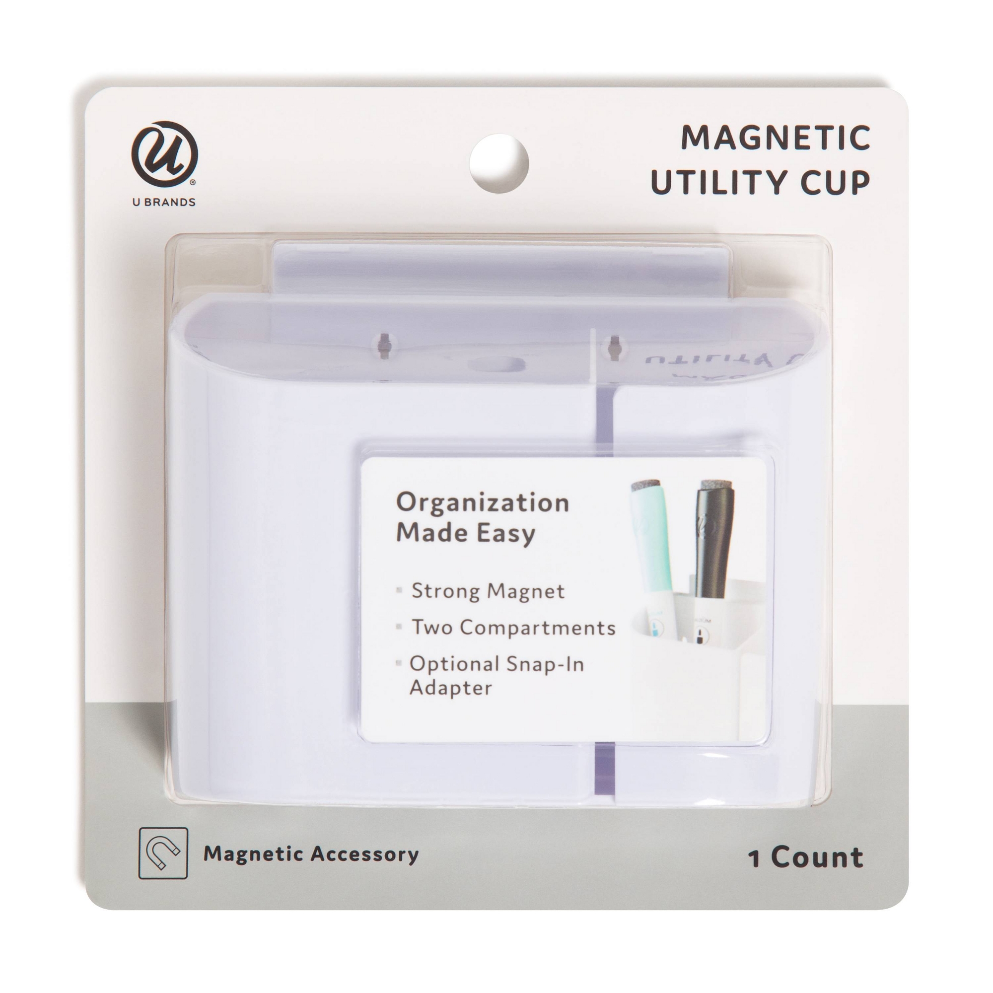 U Brands Utility Cup Magnetic Storage GRUV White: Magnetic Pen Holder for Whiteboard & Locker, Plastic Presentation Board Accessory