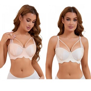 INSPIRE CHIC 2 Pcs Women's Soft Underwire Front Cross Lightly Adjustable Straps Training Minimizers Bras - 1 of 4