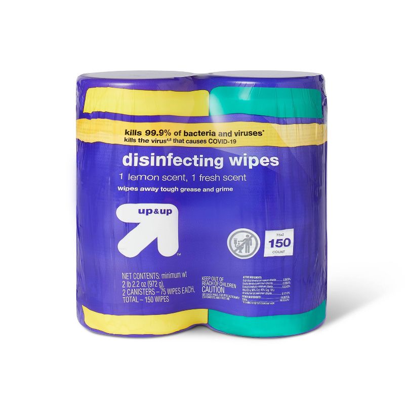 Lemon and Fresh Scented Disinfecting Wipes - 2pk/150ct - up &#38; up&#8482;, 1 of 5