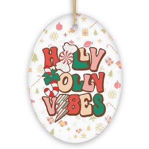 Retro Holly Jolly Vibes Throwback Christmas Ornament| OrnamentallyYou - 1 of 4