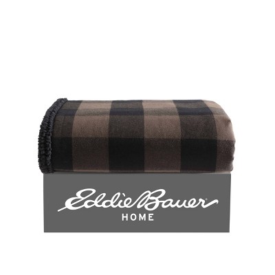 Brown Plaid Reversible Sherpa Cotton Throw Blanket