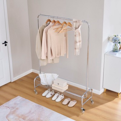 LIVAREEmlen Garment Rack with Basket on Wheels Rolling Clothes Rack for Hanging Clothes Heavy Duty Garment Rack,2 pcs in one carton
