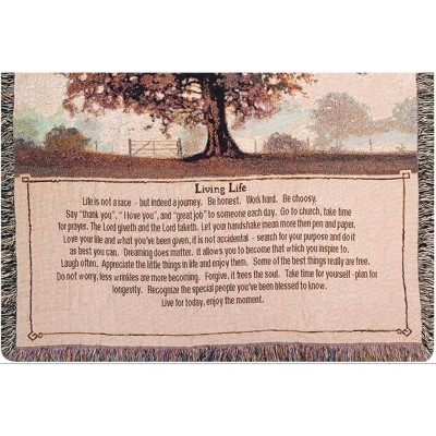 Manual Woodworks and Weavers Motivational Tapestry Throw – Living Life Design Woven Cotton Blanket with Fringe