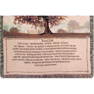 Manual Woodworks and Weavers Motivational Tapestry Throw – Living Life Design Woven Cotton Blanket with Fringe - 1 of 3
