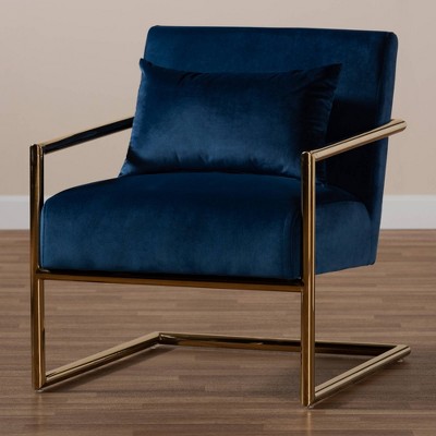 Mira 28" Navy Blue Velvet and Gold Metal Accent Chair