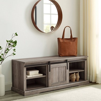 Sophie's Farmhouse 48" Grey Wash Entry Bench with Sliding Door