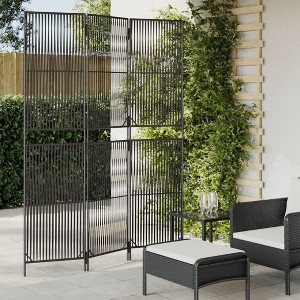 vidaXL Room Divider 3 Panels Black Poly Rattan - 1 of 4