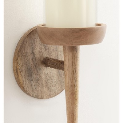 Natural Mango Wood and Glass Wall Sconce, 5x5x13