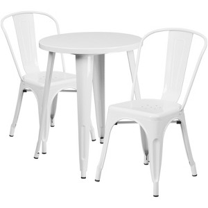 Emma and Oliver Commercial Grade 24" Round Metal Indoor-Outdoor Table Set with 2 Cafe Chairs - 1 of 4