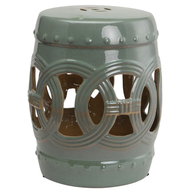 Outsunny 14" x 17" Ceramic Side Table Garden Stool with Knotted Ring Design & Glazed Strong Materials, 1 of 9