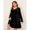 Plus Size Velvet Dress Women V Neck Wrap Dress Long Sleeve Babydoll Fall Dress Ruffle Hem Cocktail Party Dress - 2 of 4