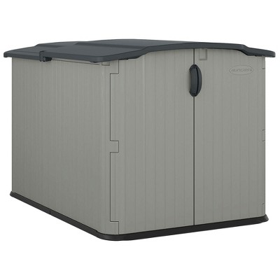 Suncast Glidetop 98 Cubic Foot Horizontal Shed Storage, Outdoor Waterproof Resin Floor Home Patio Deck Box for Garden and Tools, Dove Gray