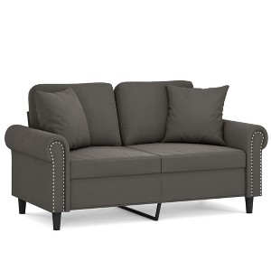 vidaXL Velvet 2-Seater Sofa with Pillows and Cushions in Dark Gray - Cozy, Modern Design for Living Room, Lounge, or Home Office - 1 of 4