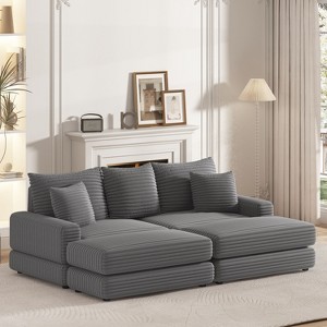 86.6 Inch Corduroy 3-seater sofa With 3 back pillows , 2 toss pillows and two ottoman ,Comfy Sofa- Deep Seat Couch for Living Room - 1 of 4