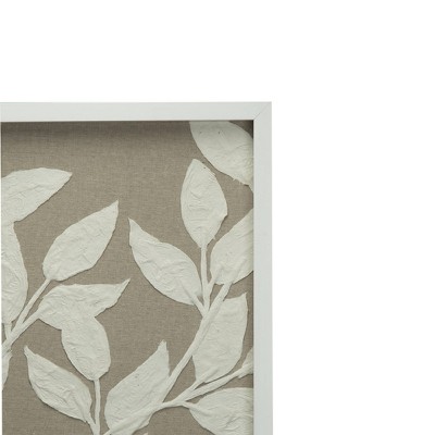 Set of 2 White Botanical Paper Shadow Box Wall Decor with MDF Frame