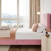 Velvet Upholstered Platform Bed Frame, Adjustable Headboard, Diagonal Tufted, Twin/Full/King Size, Beige/Pink - 4 of 4