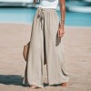 Women's Breezy Beach Chic Drawstring Wide Legs Taupe Palazzo Pants - Cupshe - 3 of 4