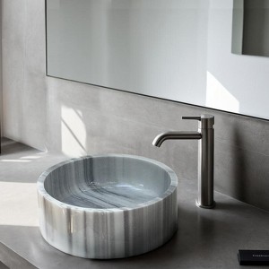 Gray Marmara Vessel Sink – Handcrafted Cylindrical Bathroom Basin, 15.94 Inch Polished Natural Stone Sink with Unique Veining, Durable Marble Bathroom - 1 of 4