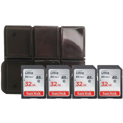 SanDisk 32GB Ultra SDHC UHS-I Memory Card with Memory Card Holder - 4 Units