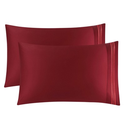 2 Pieces Combed Cotton Embroidered Solid Pillowcases - PiccoCasa