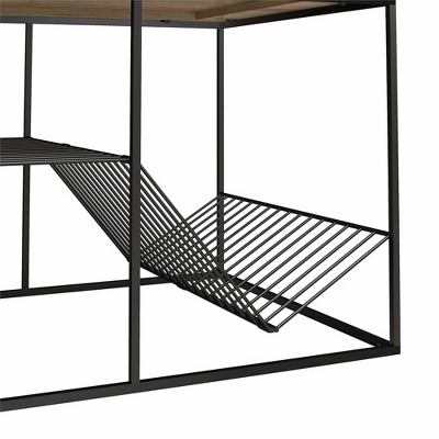 Neely Art Deco-Inspired Natural Wood & Black Metal Coffee Table with Storage