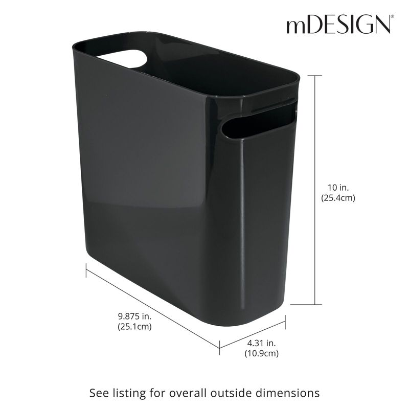 mDesign Plastic Small 1.5 Gal./5.7 Liter Trash Can with Built-In Handles, 3 of 7