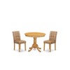 East West Furniture 3 Piece Modern Dining Set consists A Dining Room Table and 2 Brown Textured Faux Leather Upholstered Dining Chairs - 2 of 4