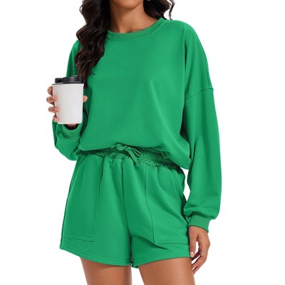 ATHLECHIC Women's Outfits Batwing Sleeve Oversized Sweatsuit Casual Fall Tracksuit Short 2 Pieces Sets