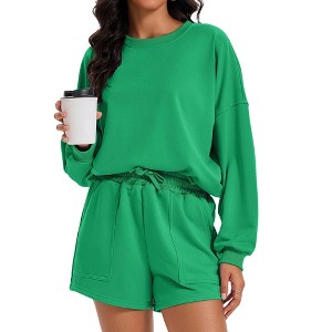 ATHLECHIC Women's Outfits Batwing Sleeve Oversized Sweatsuit Casual Fall Tracksuit Short 2 Pieces Sets - 1 of 4