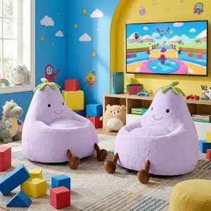 Spassway 2-Piece Cartoon Eggplant Bean Bag Chairs with Faux Rabbit Fur Cover for Kid Memory Foam Bean Bag Sofa Reading Seats for Playroom Living Room - 1 of 4