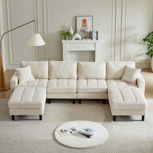VASIP 122" U-Shaped Black Corduroy Sectional - Modular Sofa with 2 Pillows and Dual Ottomans, for Living Room,Apartment - 1 of 4