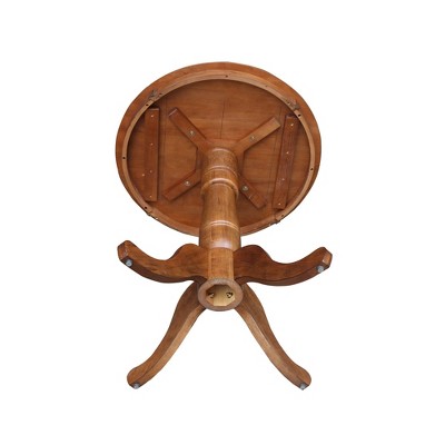 Distressed Oak Round Extendable Bar Height Pedestal Table
